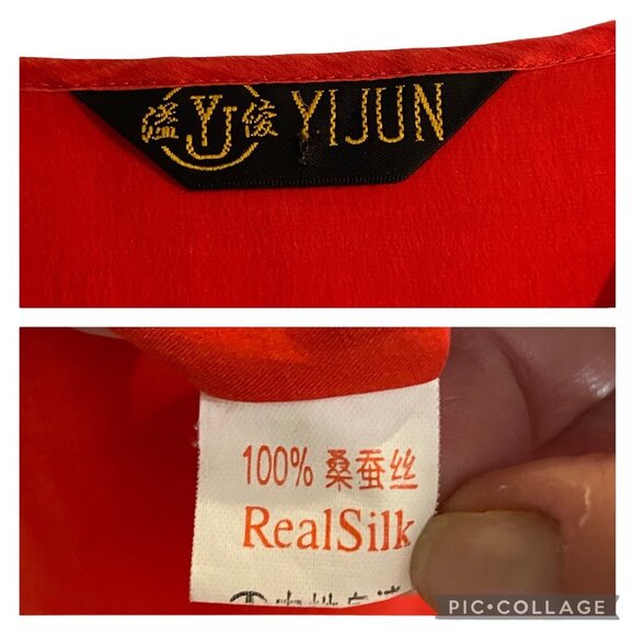 Silk Floral Kimono Red One Size Vintage - Picture 3 of 11